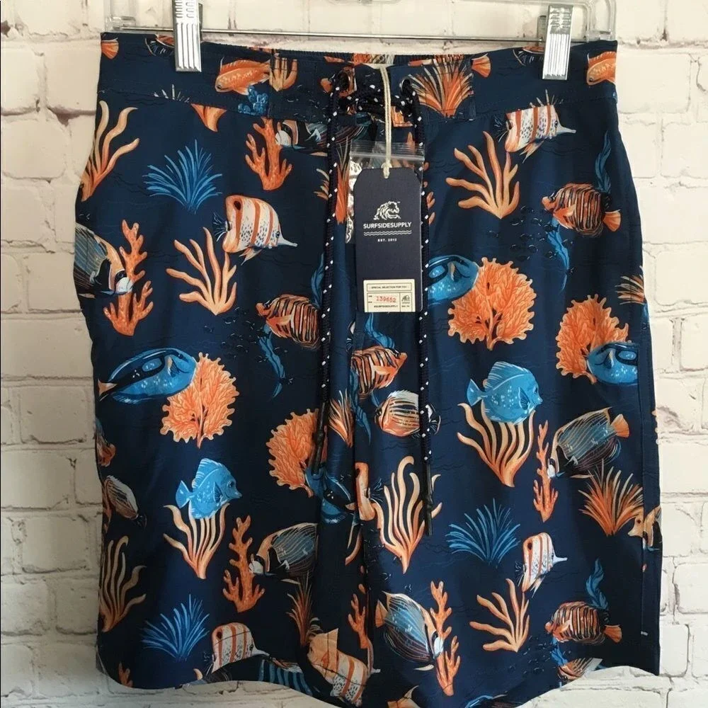 Surfside‎ Vibrant Tropical Fish & Coral Swim Shorts Men's Size XS Lined NWT
